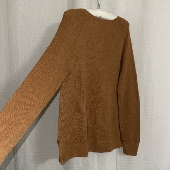 GAP L Ginger Brown High Low Crewneck Raglan Sleeve Knit Pullover Sweater - Picture 6 of 10